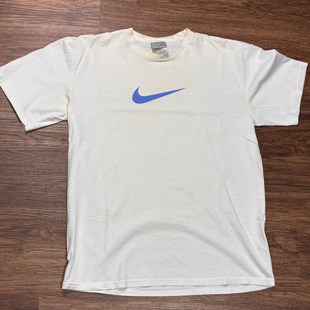 Nike Swoosh T Shirt Mens XL White Blue Logo Y2K Athletic Sportswear